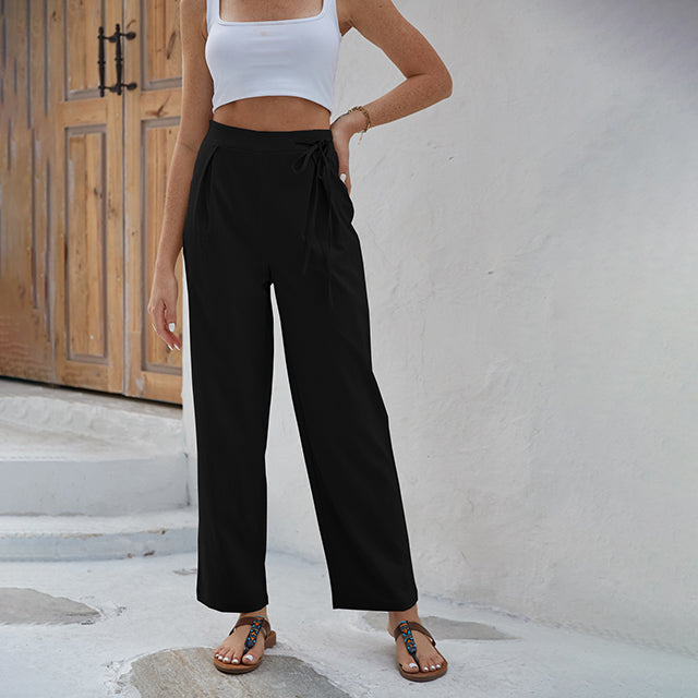 Sabby Hoge Taille Wijde Broek met Knoopdetail