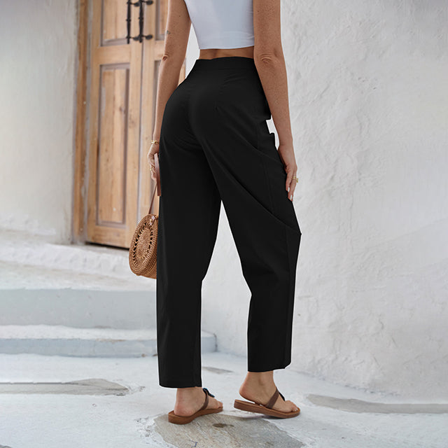 Sabby Hoge Taille Wijde Broek met Knoopdetail