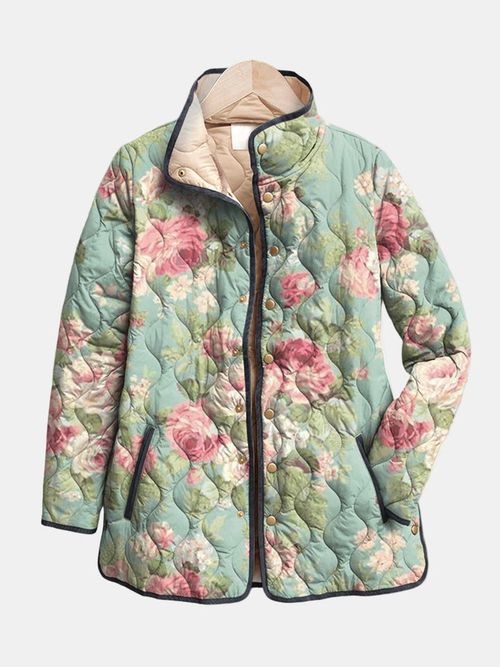 Lichtroze Gewatteerde Jas met Vintage Rozen