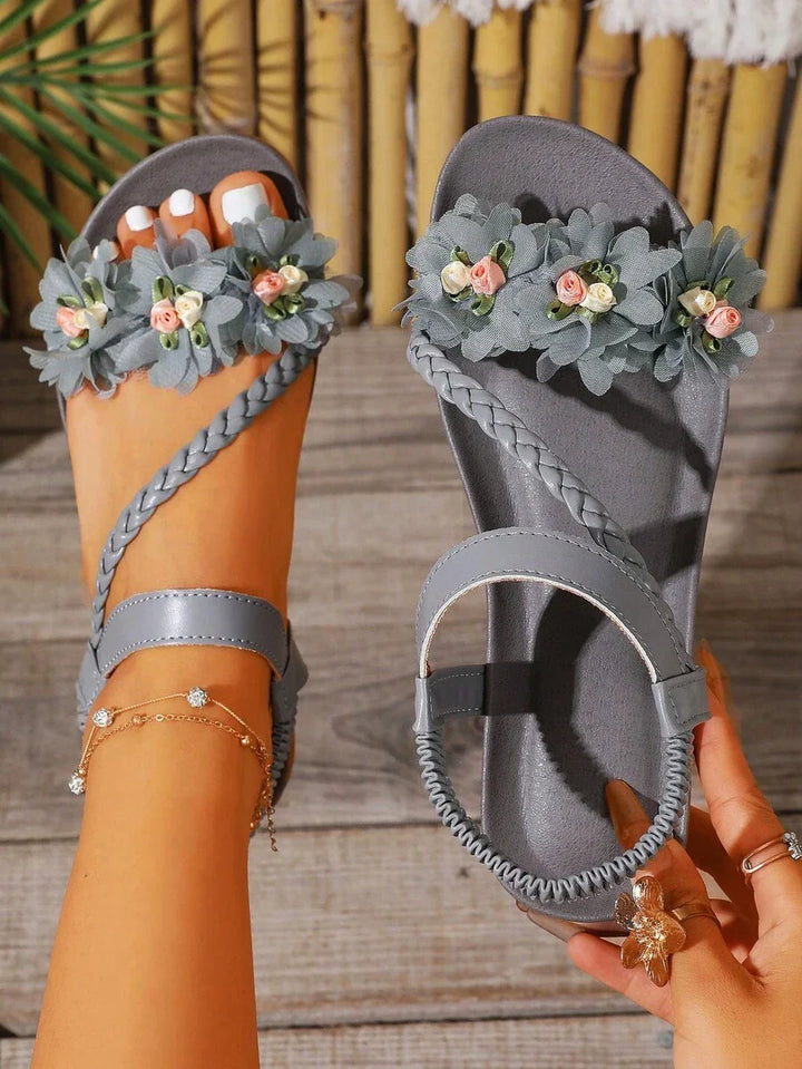 Rozálie | Gevlochten Band Bloemen Sandalen
