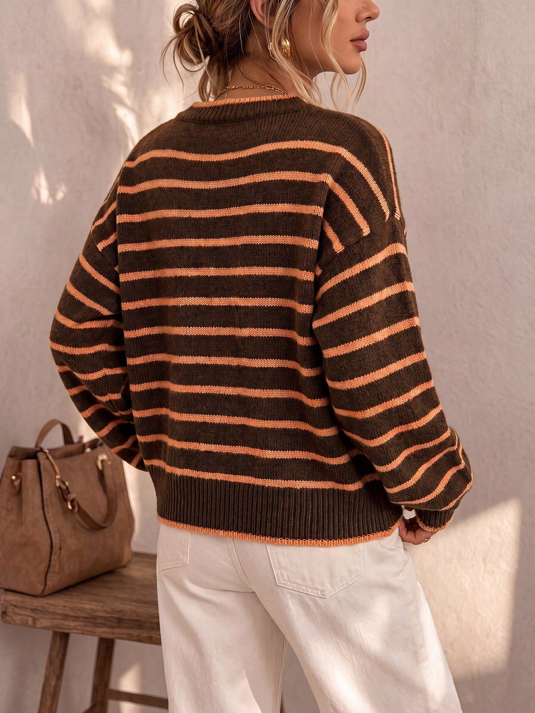 Céliane | Elegante Gestreepte Brei Cardigan