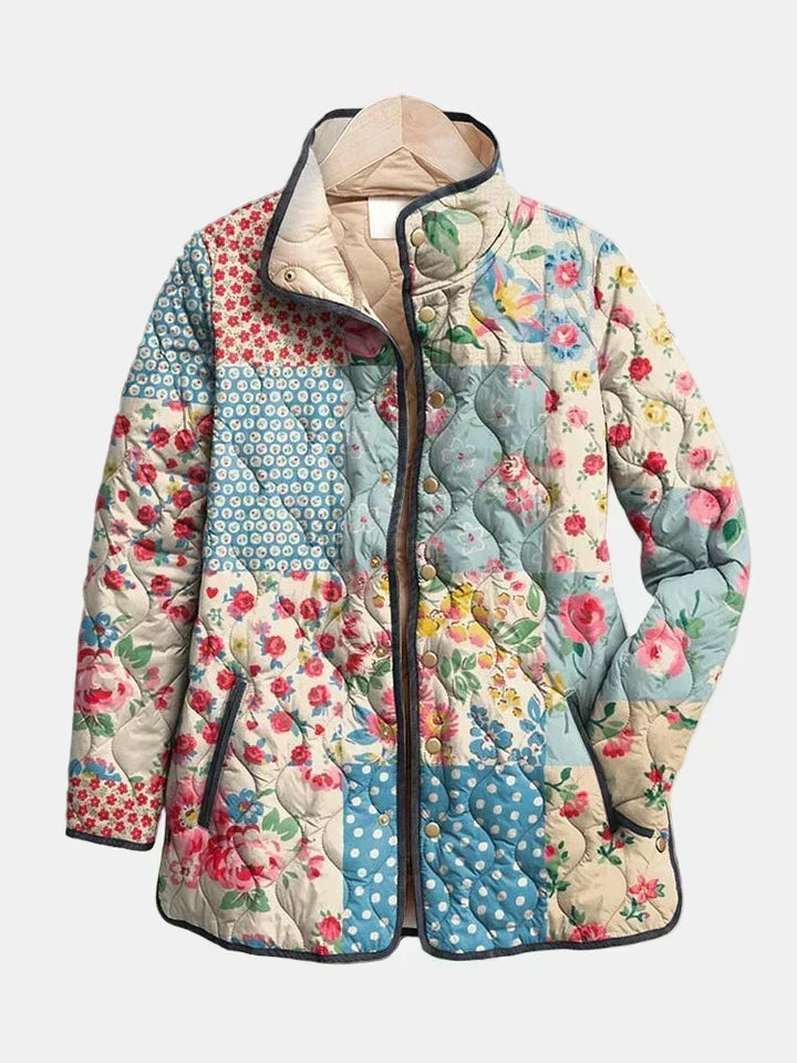 Gewatteerde Patchwork Jas met Bloemenprint