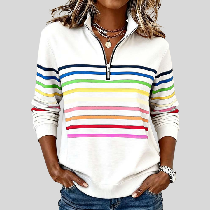 Bryony | Kleurrijk Gestreept Quarter-Zip Sweatshirt