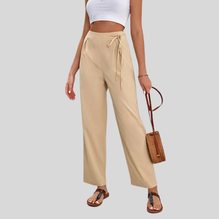 Sabby Hoge Taille Wijde Broek met Knoopdetail