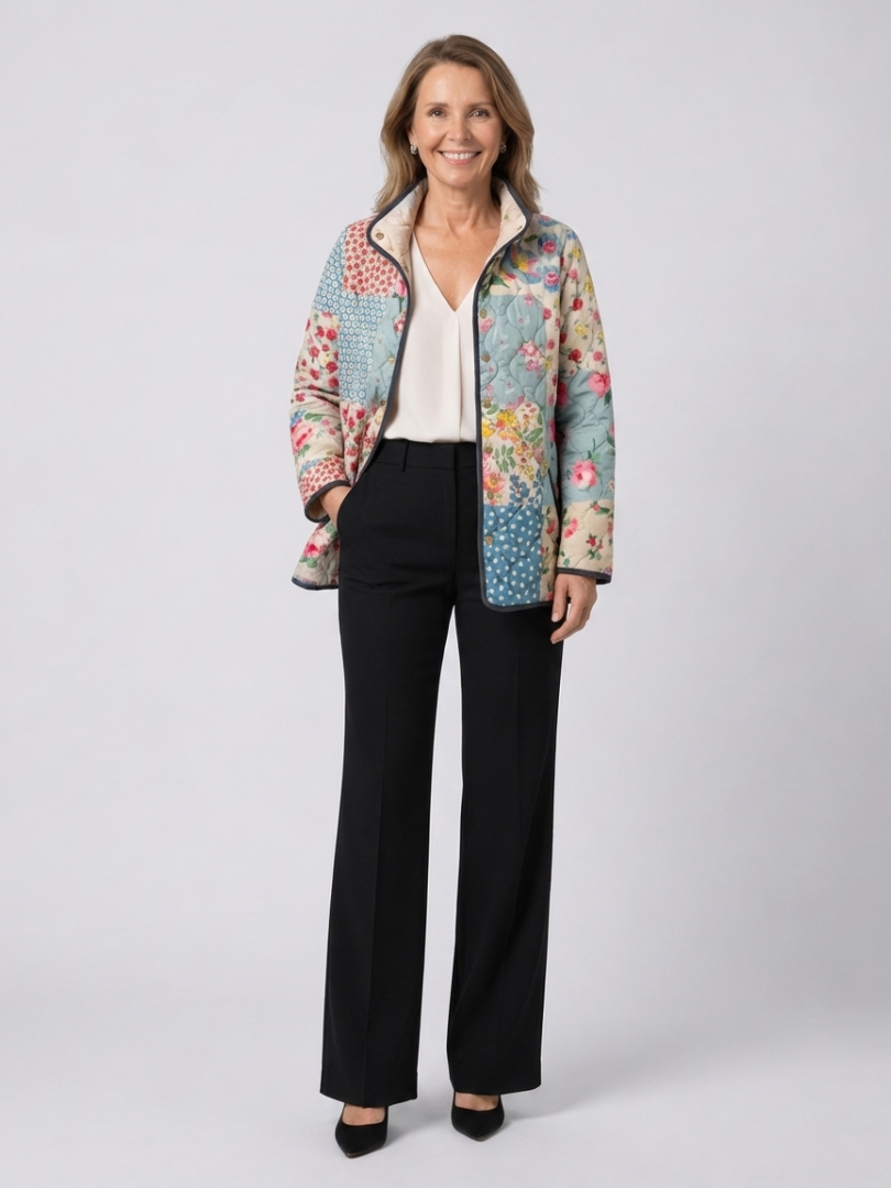 Gewatteerde Patchwork Jas met Bloemenprint