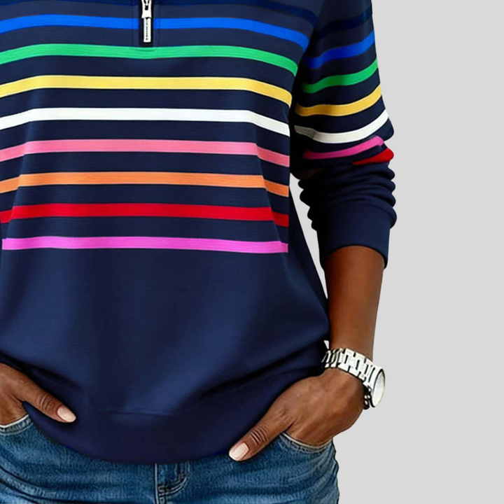 Bryony | Kleurrijk Gestreept Quarter-Zip Sweatshirt