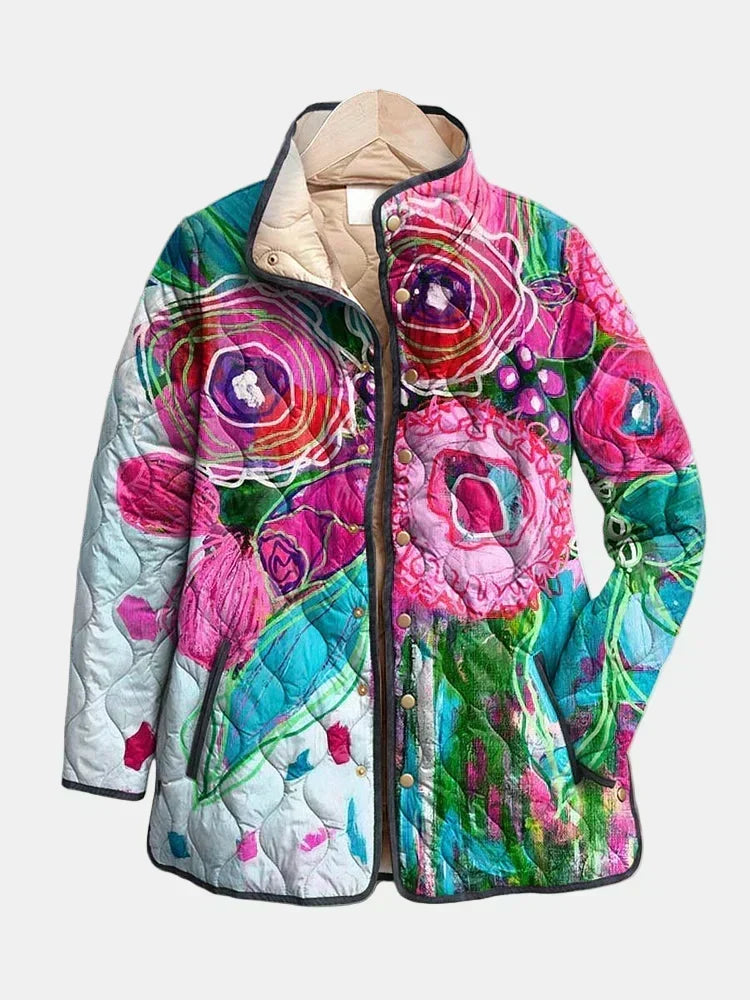 Gewatteerde Jas met Aquarel Bloemenprint