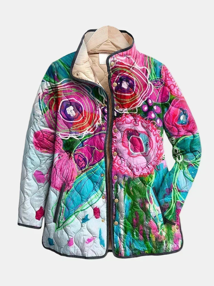 Gewatteerde Jas met Aquarel Bloemenprint
