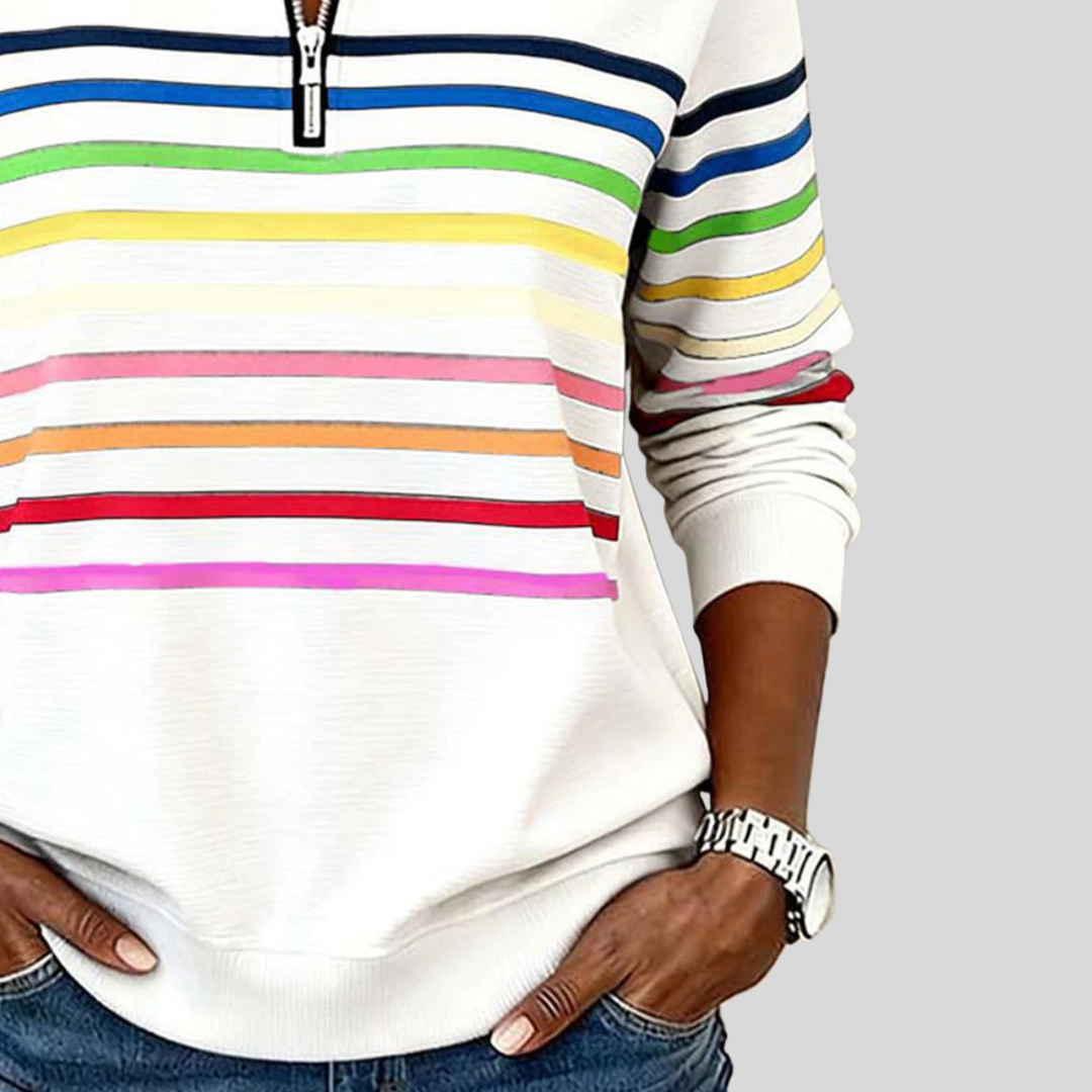 Bryony | Kleurrijk Gestreept Quarter-Zip Sweatshirt