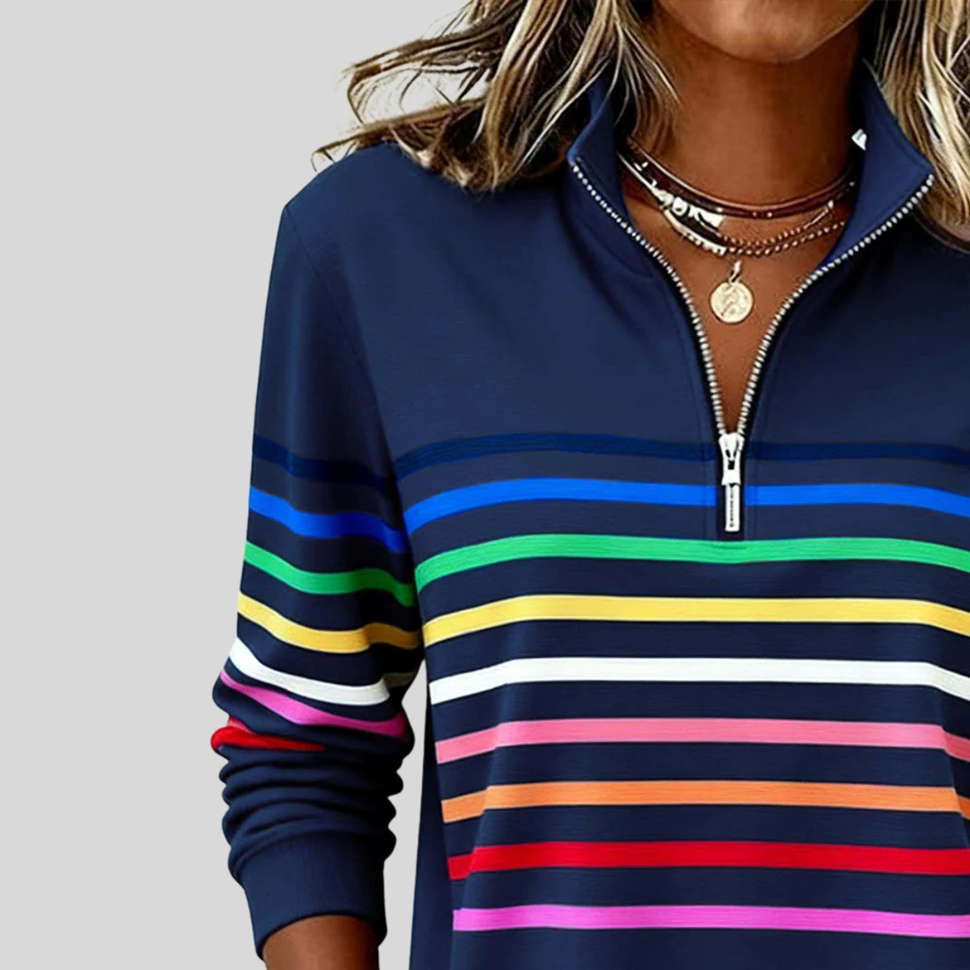 Bryony | Kleurrijk Gestreept Quarter-Zip Sweatshirt