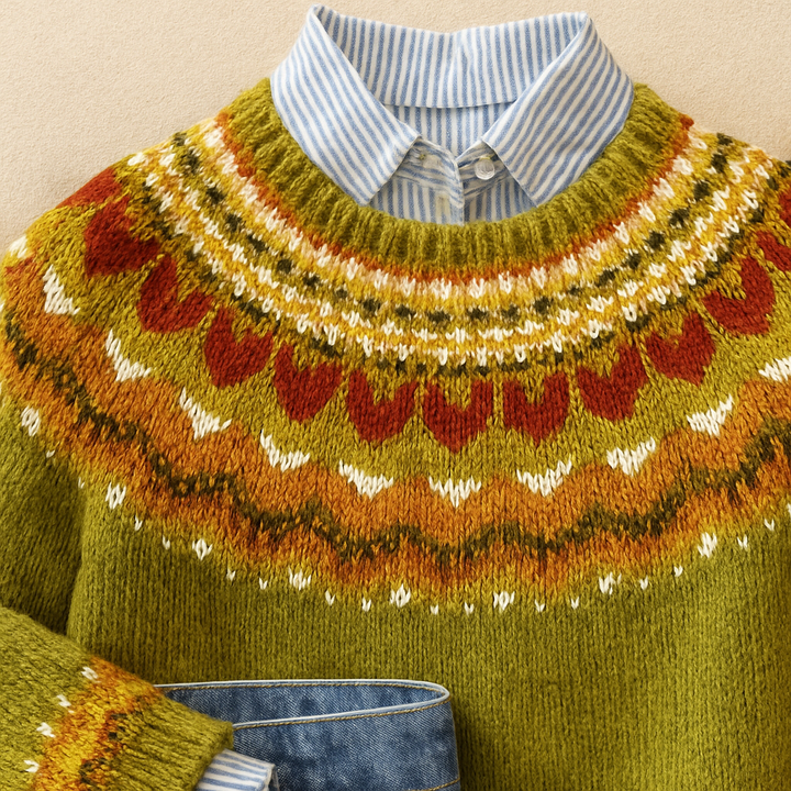 Leny | Groene Gebreide Trui met Patroon