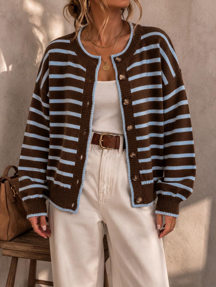 Céliane | Elegante Gestreepte Brei Cardigan