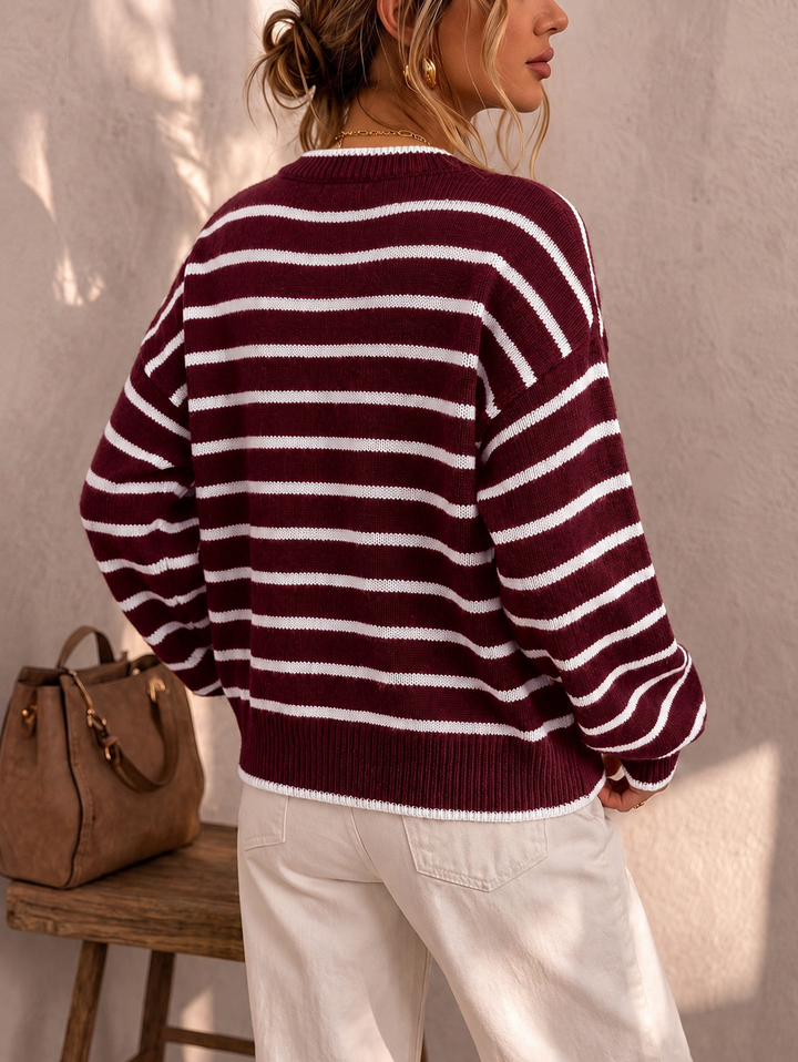 Céliane | Elegante Gestreepte Brei Cardigan