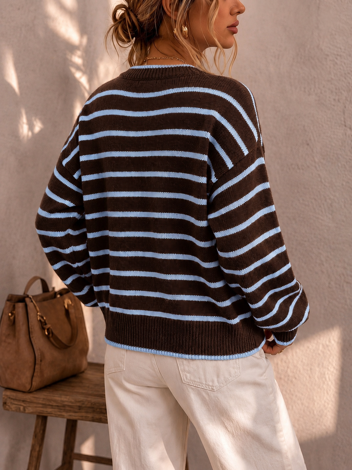 Céliane | Elegante Gestreepte Brei Cardigan