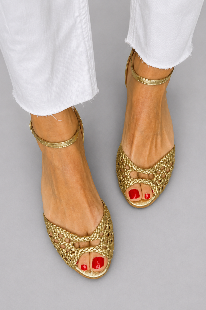 Isadora Gouden Gevlochten Sandalen