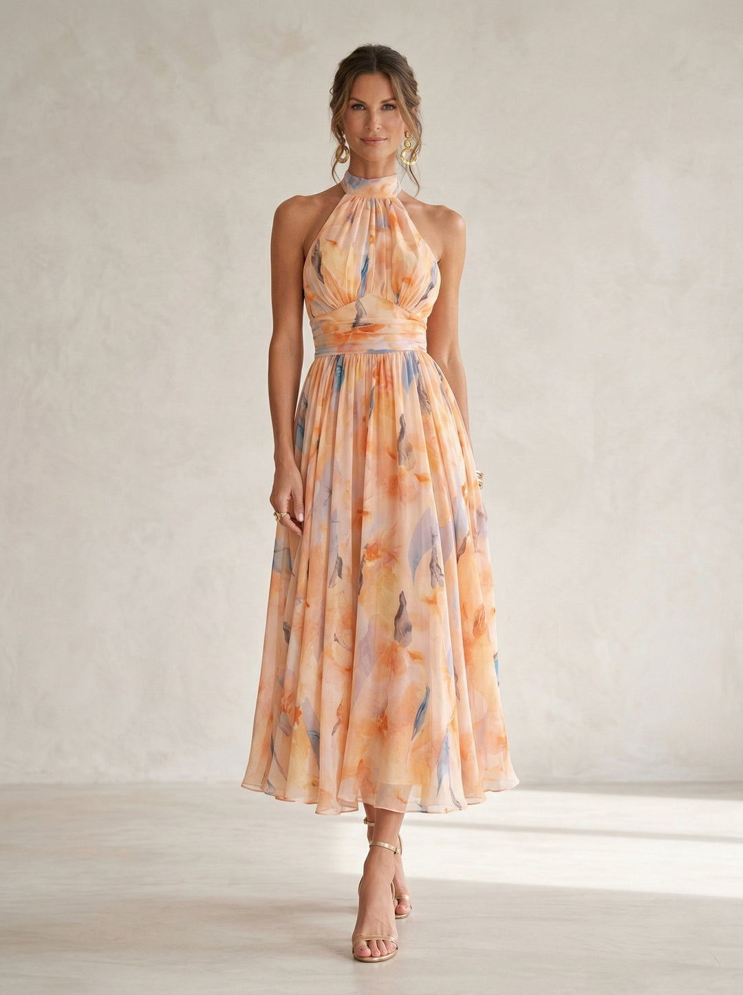 Ester™ - Halterdecolleté Jurk met Aquarelprint