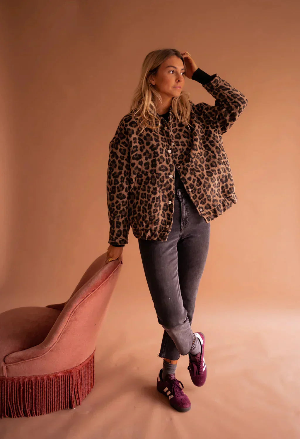 Dames Oversized Luipaardprint Jas – Zwart en Bruin, Casual Stijl