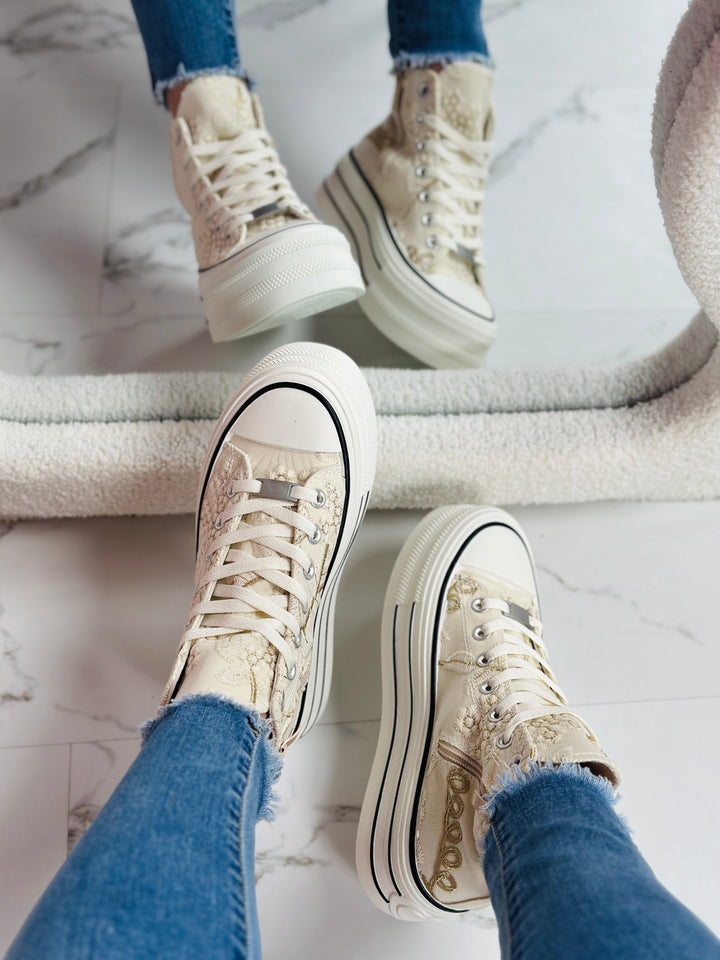 Beige Jungle-Inspired Sneakers