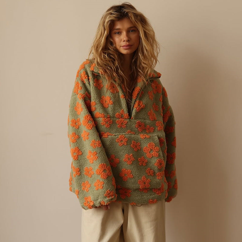 Eva | Fleece Pullover met Bloemenprint