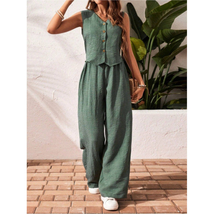 CHARISSA™ – Stijlvolle Mouwloze V-Hals Top met Broek Set