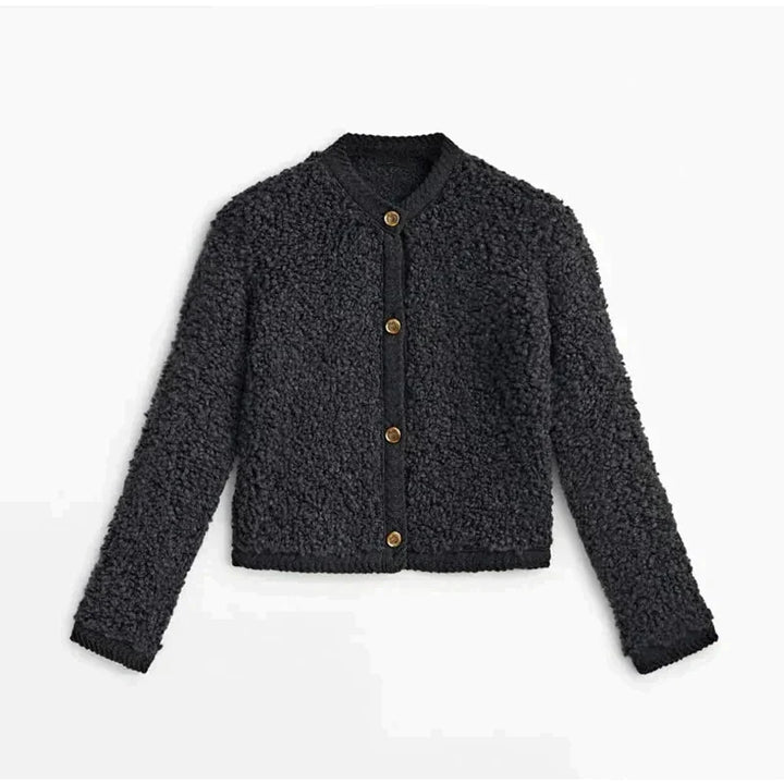 Ilja | Dames Teddy Strikjack met Zachte Textuur – Luxe Comfort voor Winterwarmte