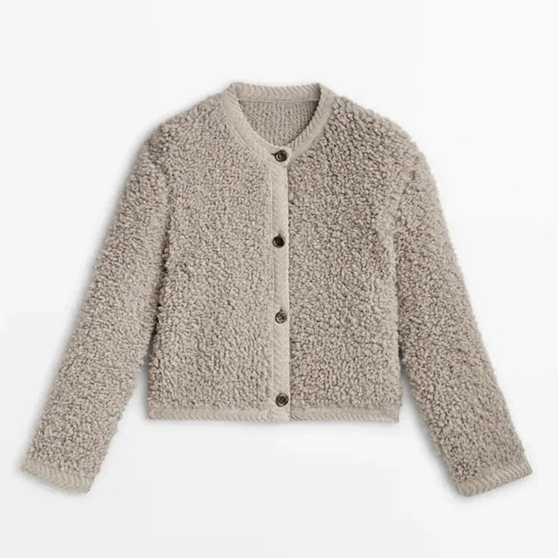 Ilja | Dames Teddy Strikjack met Zachte Textuur – Luxe Comfort voor Winterwarmte