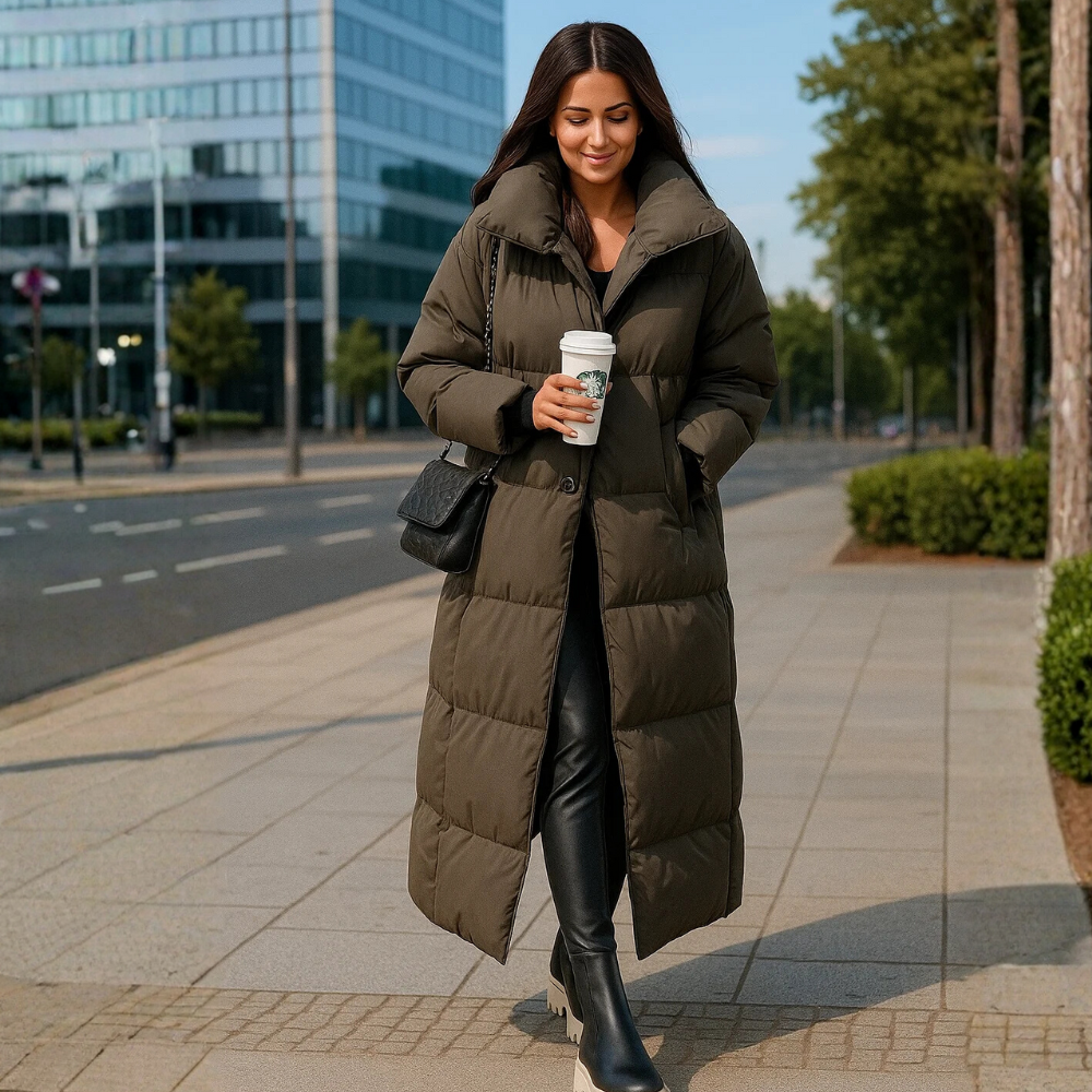 Elegante Lange Winterjas voor Dames – Warm Gevoerd in Zwart, Perfect voor Koude Seizoenen en Casual Looks