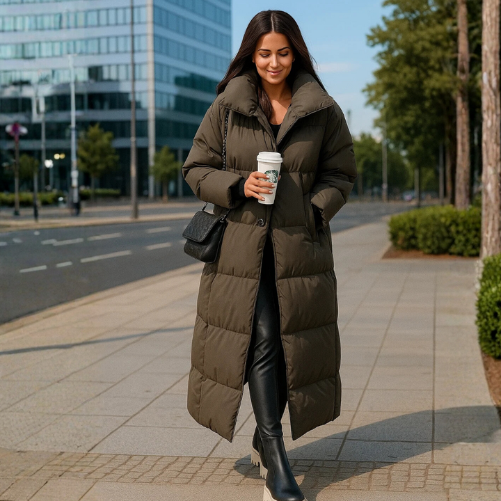 Elegante Lange Winterjas voor Dames – Warm Gevoerd in Zwart, Perfect voor Koude Seizoenen en Casual Looks