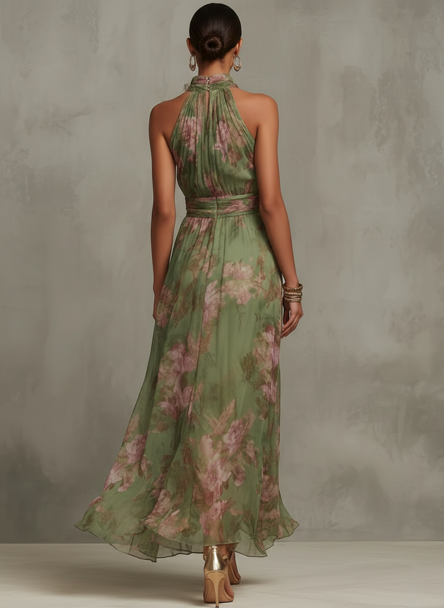 Kamila | Maxi Jurk met Halterhals en Bloemenprint