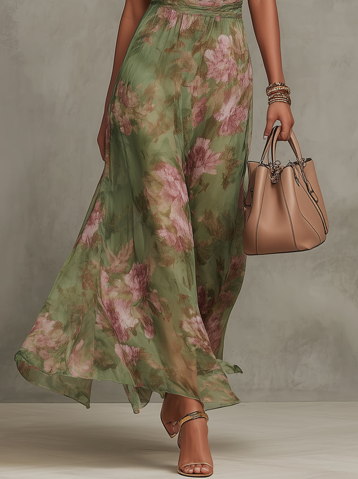Kamila | Maxi Jurk met Halterhals en Bloemenprint