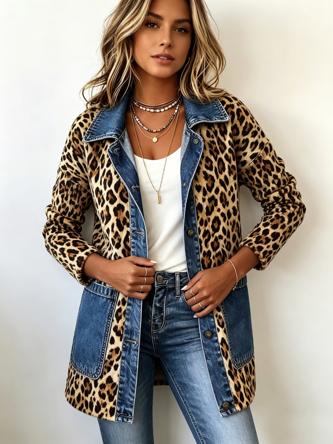 Madeleine | Luipaardprint Denim Jas