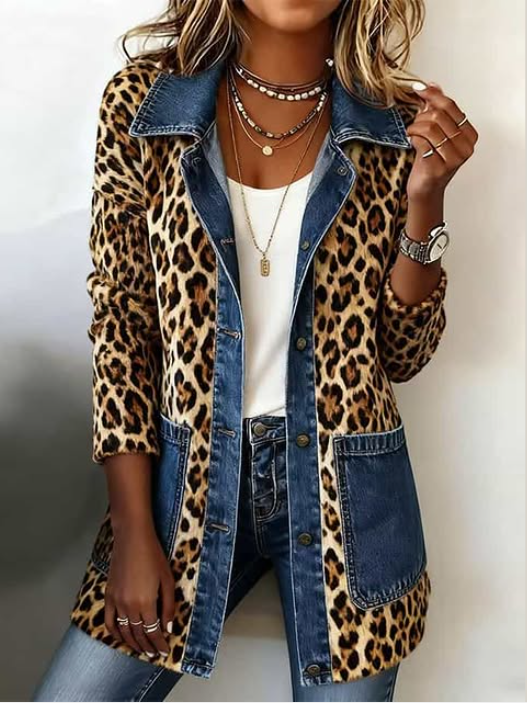 Madeleine | Luipaardprint Denim Jas